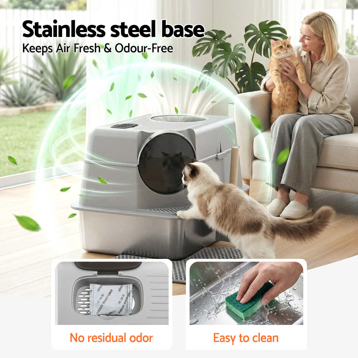 DS NA i.Pet Cat Litter Box Large Stainless Steel High Sided Pet Toilet Odour