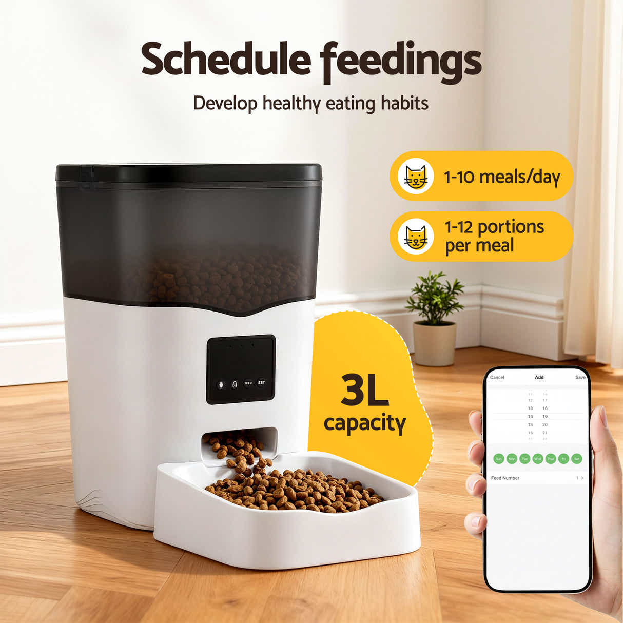 DS NA Automatic Pet Feeder Dog Cat Feeder Wifi 3L Auto Smart Food Dispenser