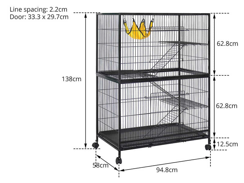 Iron Pet Cage with Multi-level - 140 cm