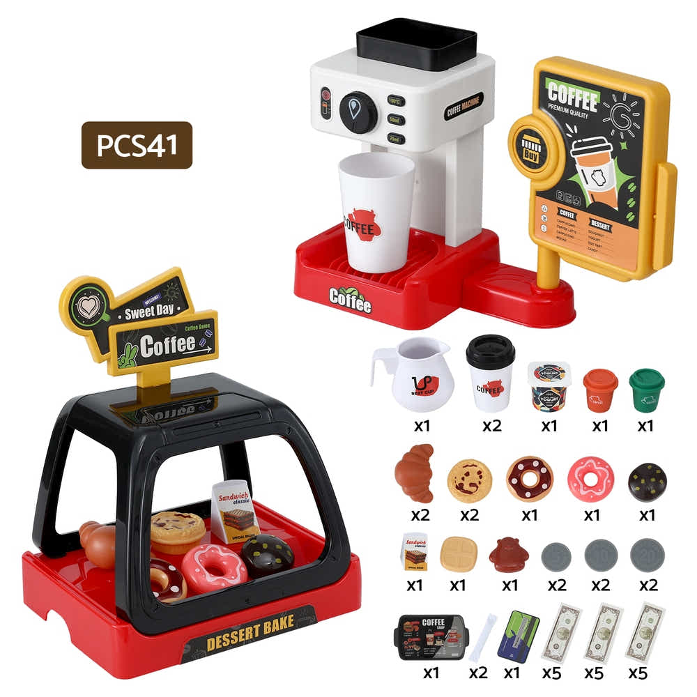 DS NA Keezi Kids Toy Coffee Shop,Coffee Maker Machine Play Money Tea Party Set