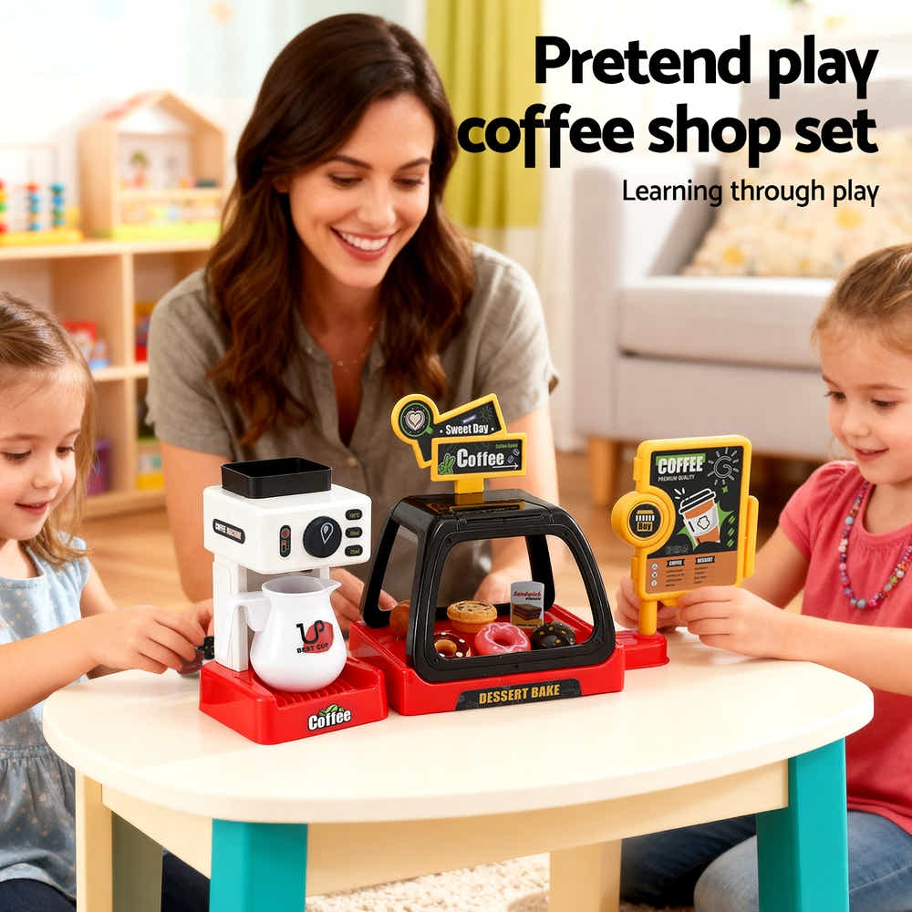 DS NA Keezi Kids Toy Coffee Shop,Coffee Maker Machine Play Money Tea Party Set