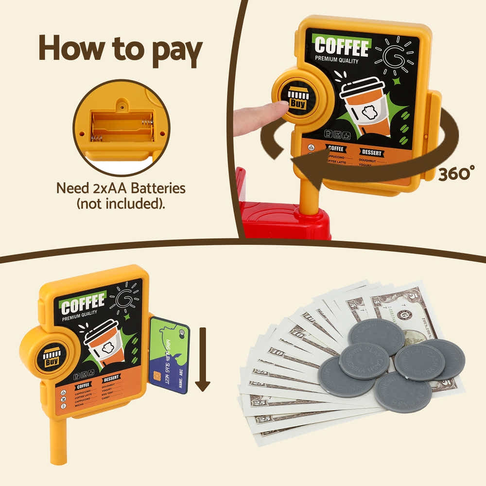DS NA Keezi Kids Toy Coffee Shop,Coffee Maker Machine Play Money Tea Party Set