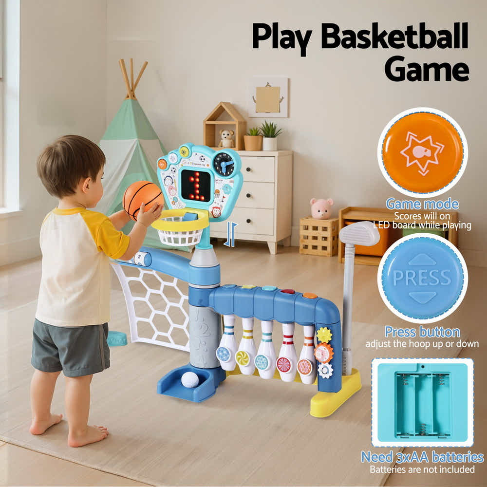DS NA Keezi Kids Basketball Hoop Stand Bowling Baseball Golf Game Toys Set Blue