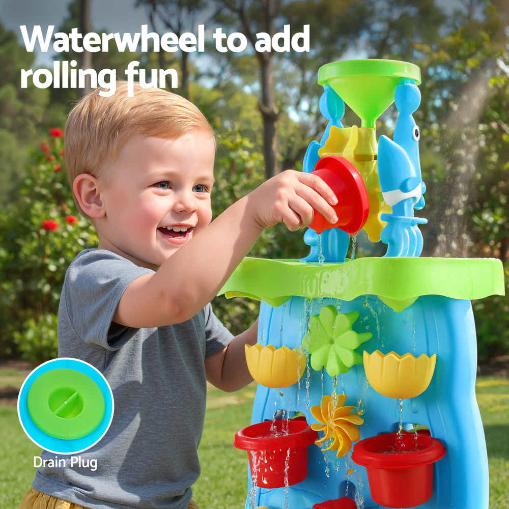 DS NA Keezi Kids Sand and Water Table Waterfall Wall Sandpit Toys Beach Shovel