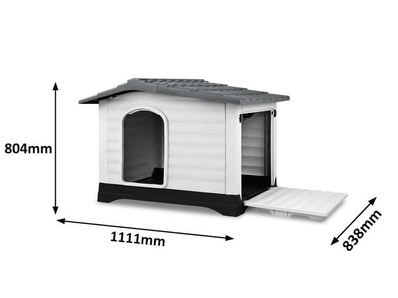 Plastic Dog House with Side Door - Grey