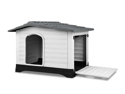 Plastic Dog House with Side Door - Grey