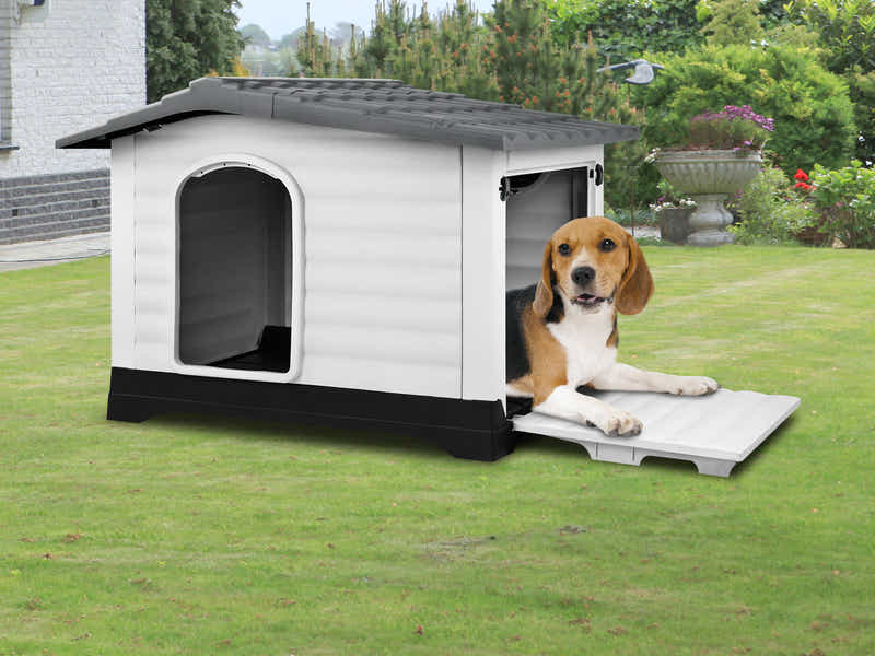 Plastic Dog House with Side Door - Grey