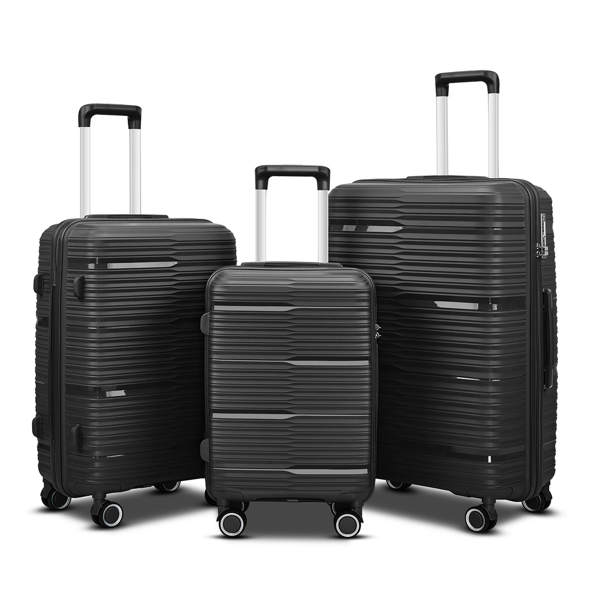 3 piece PP Luggage Set Black TSB Living