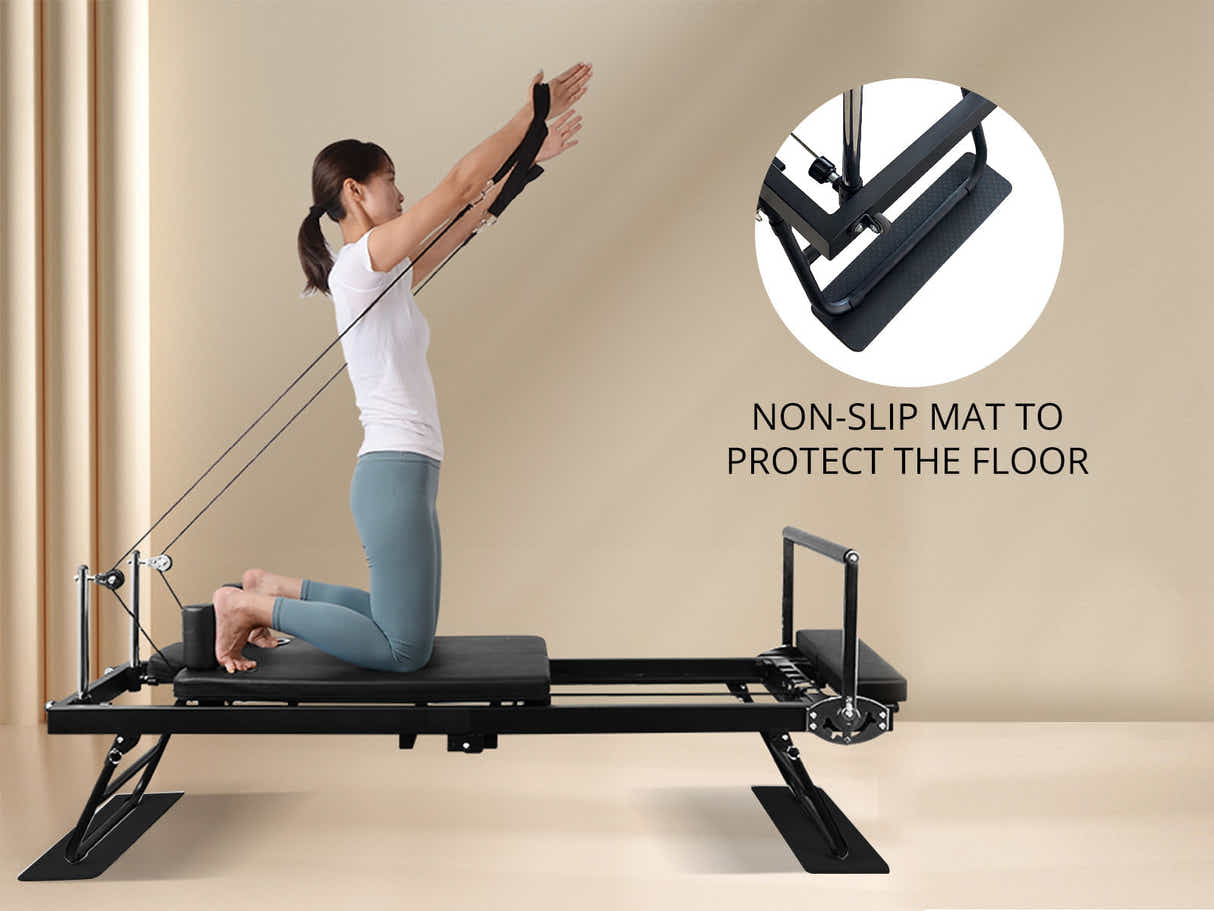 Foldable Pilates Reformer With Headrest - Black