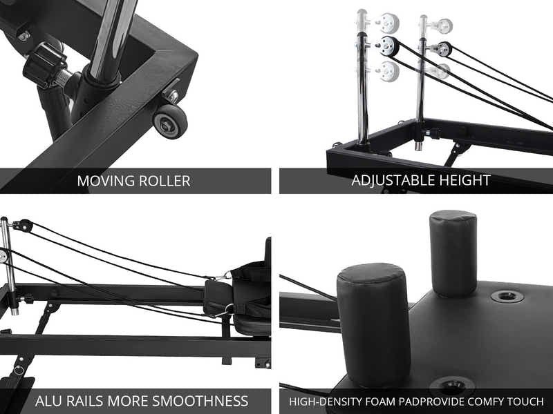 Foldable Pilates Reformer With Headrest Black