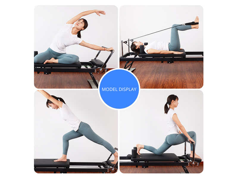 Foldable Pilates Reformer With Headrest Black
