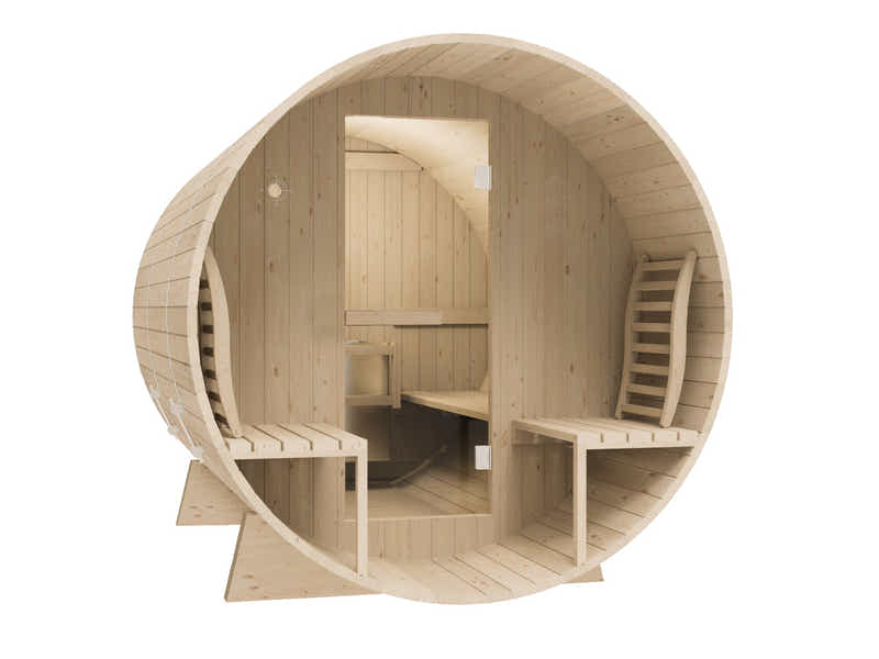 Quilo 4-Person Outdoor Barrel Sauna with Porch
