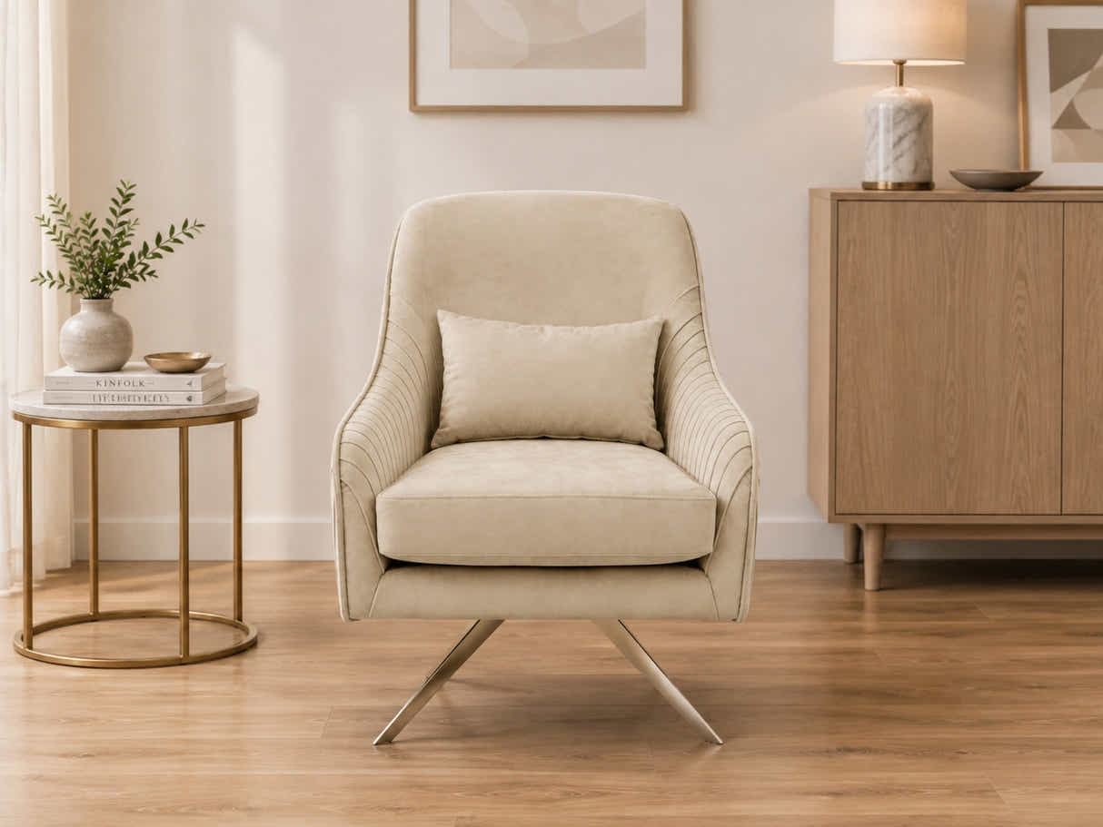 Velvet Swivel Accent Chair - Beige