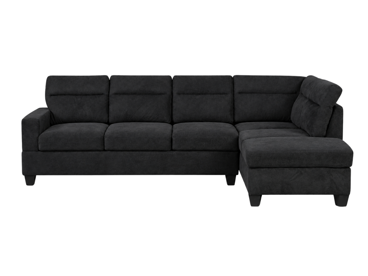 Delano Sectional Linen Sofa with Right Chaise - Black