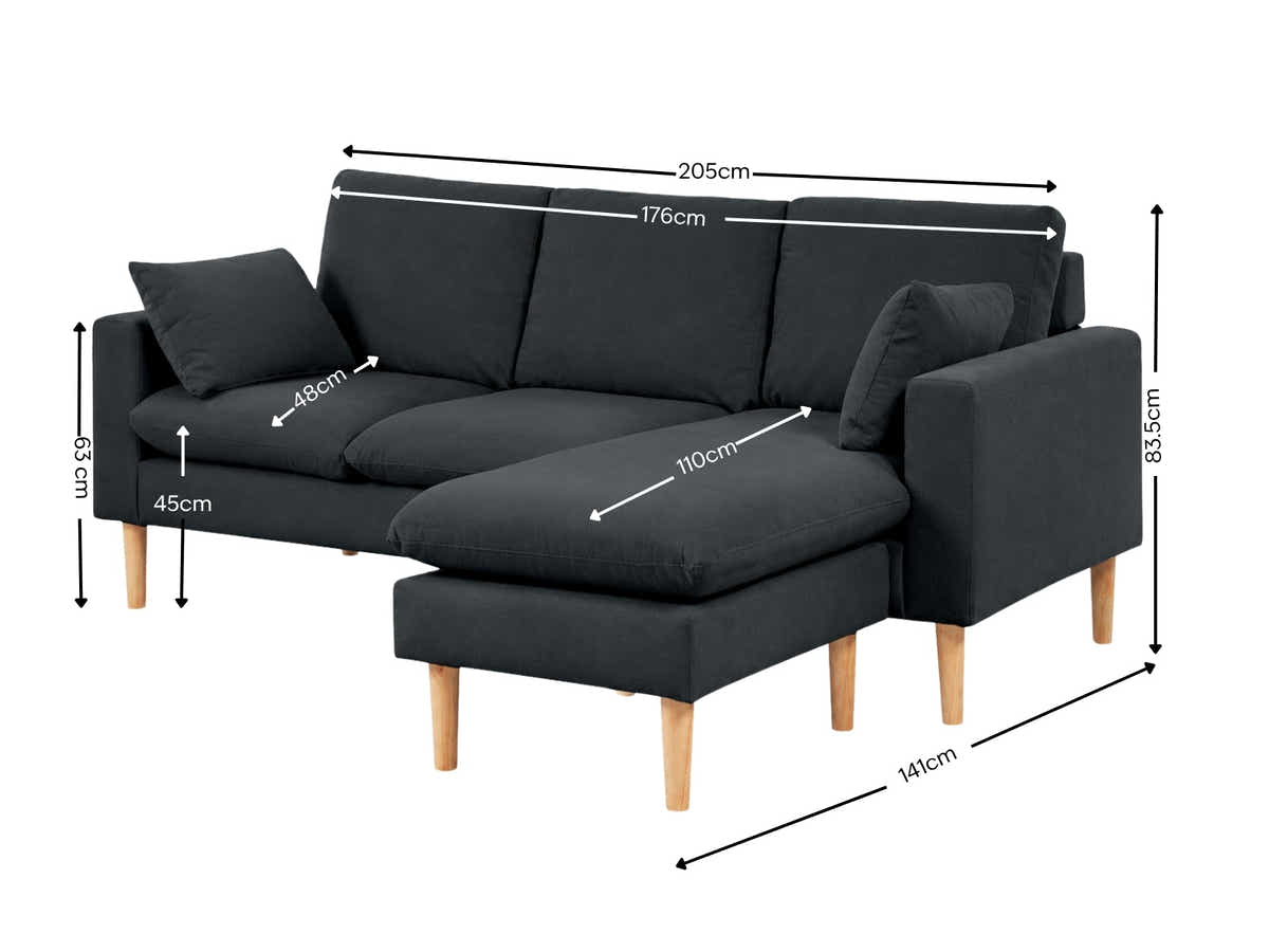 Darius Corner Sofa Linen - Black