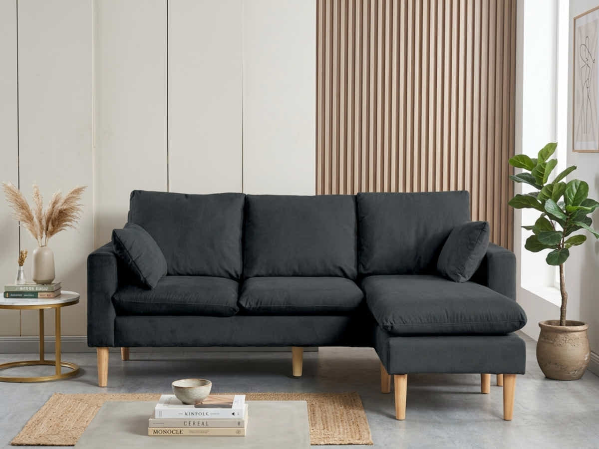 Darius Corner Sofa Linen - Black
