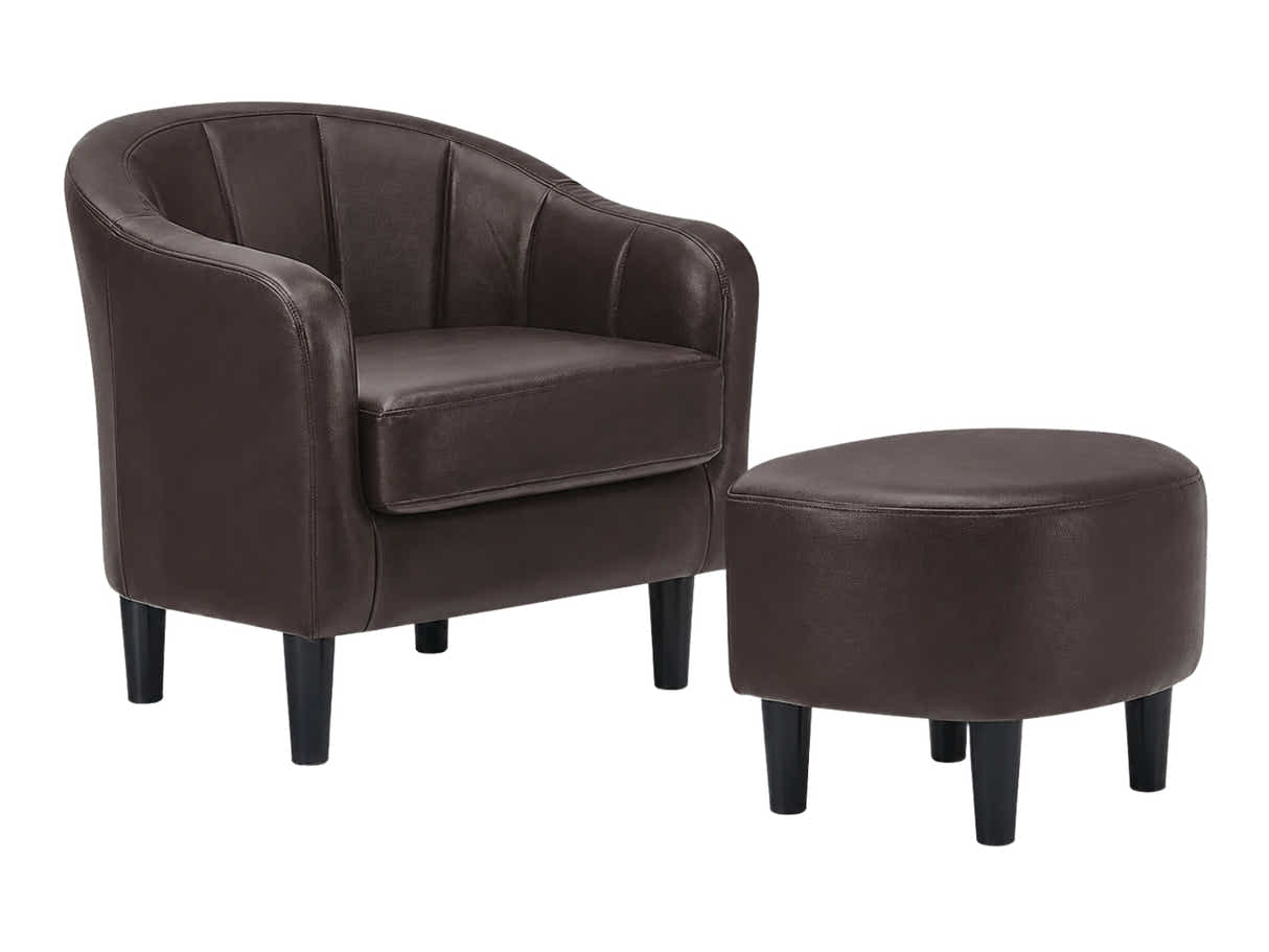 Daxton Tub Chair with Ottoman PU - Dark Brown