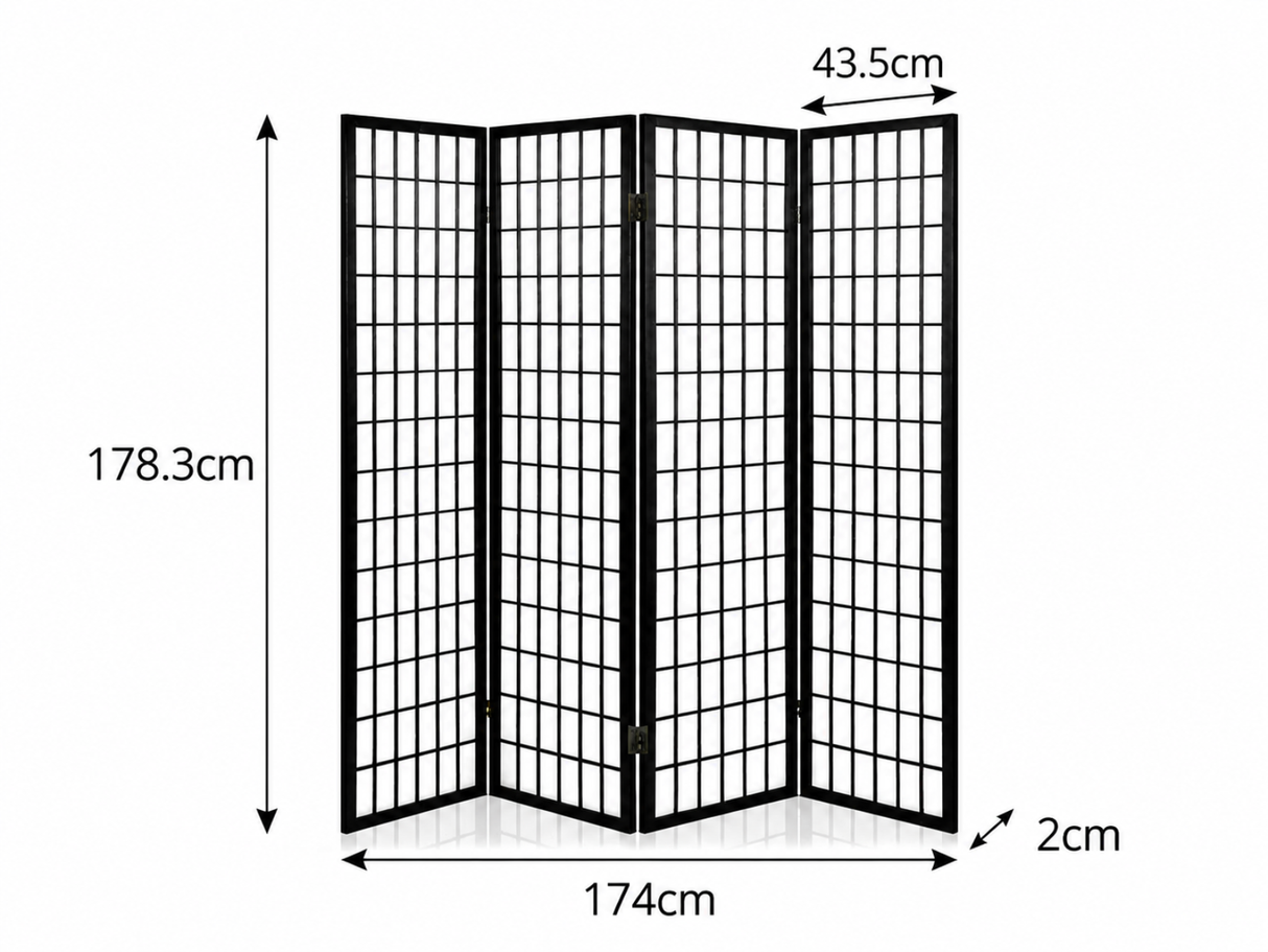 4-Panel Room Divider E P1 - Black