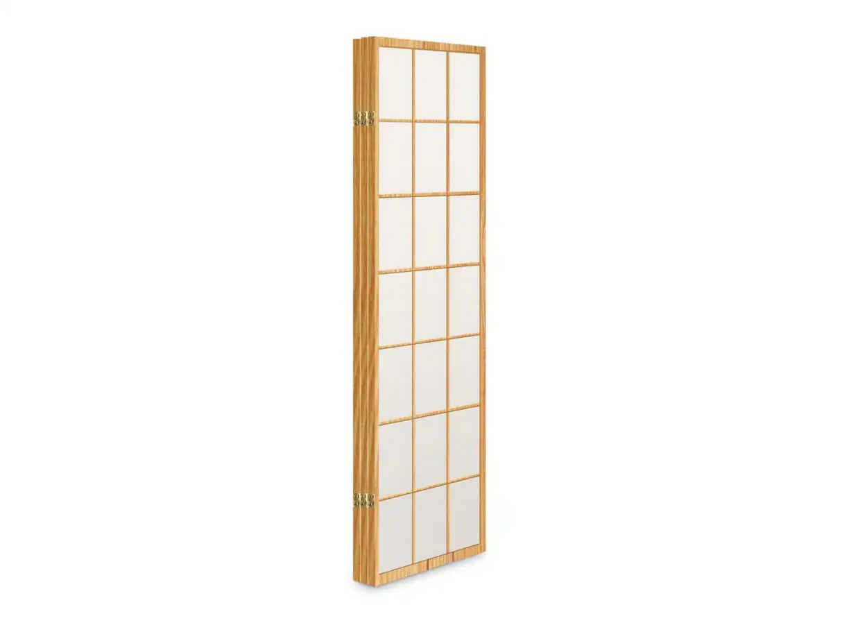 6-Panel Room Divider with Flower Pattern - Natural Wood