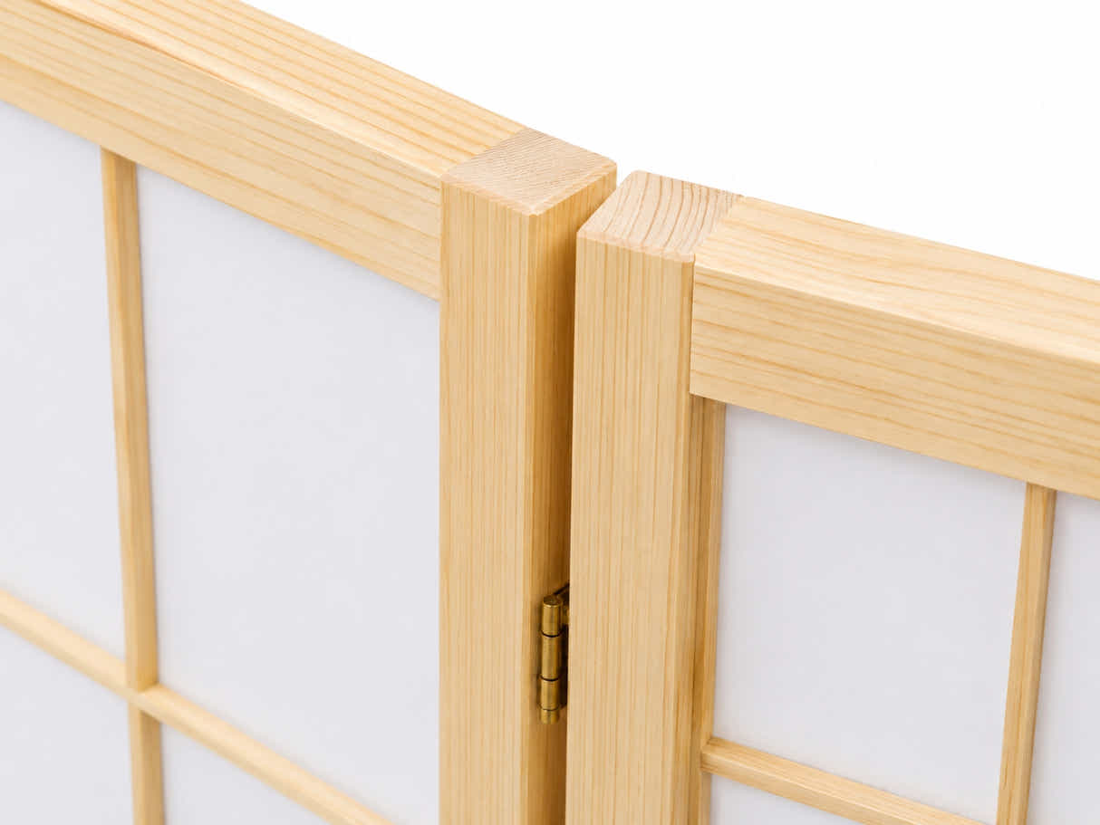 6-Panel Room Divider with Flower Pattern - Natural Wood