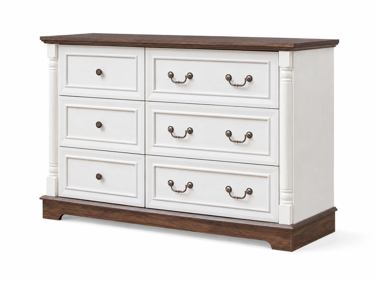 6-Drawer Chest - Antique White & Rustic Brown