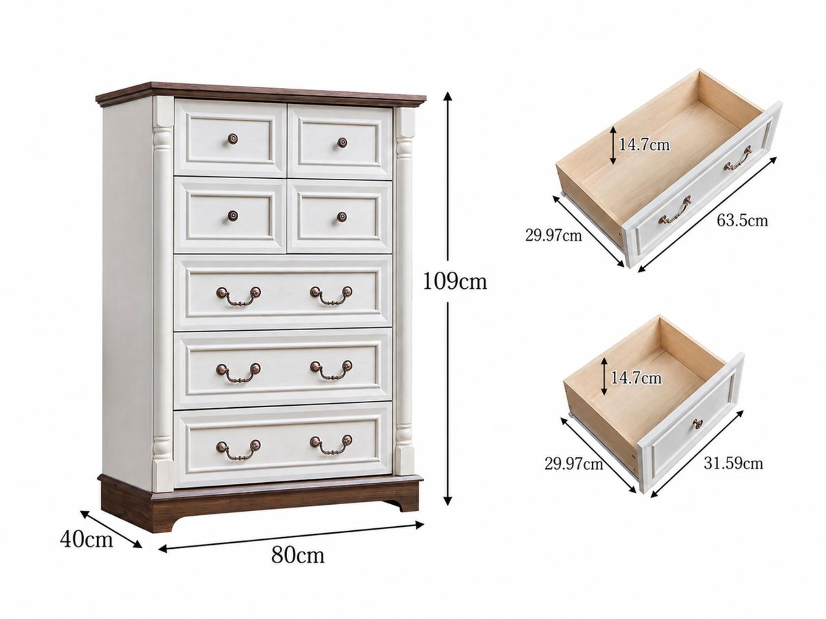 7-Drawer Chest - Antique White & Rustic Brown