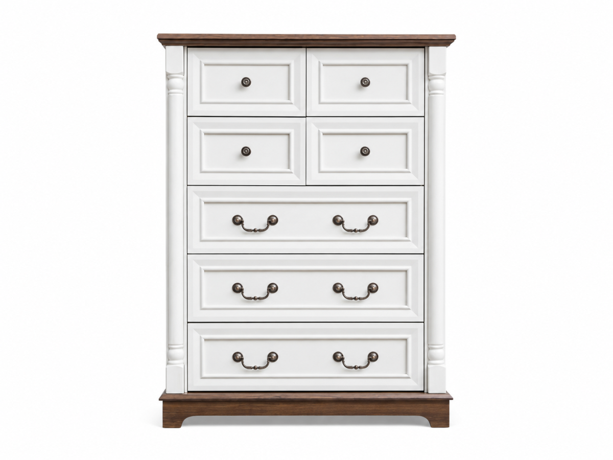 7-Drawer Chest - Antique White & Rustic Brown