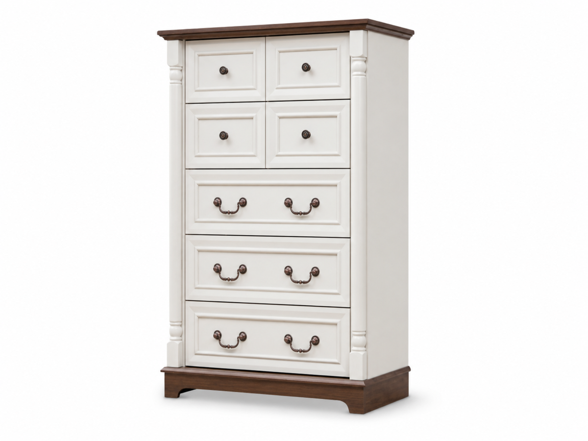 7-Drawer Chest - Antique White & Rustic Brown