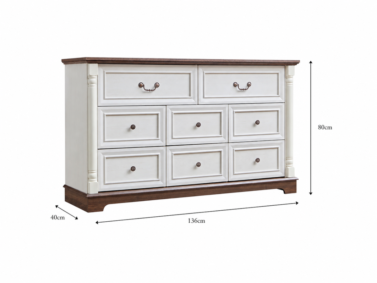 8-Drawer Chest - Antique White & Rustic Brown