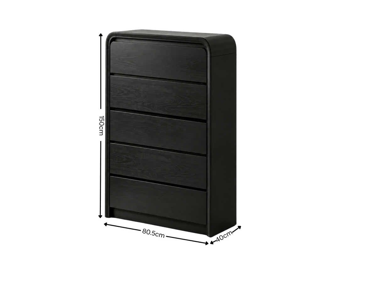 Vilda 5-Drawer Tallboy - Black