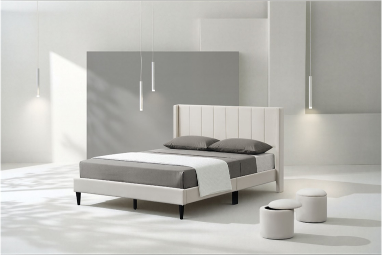 DS Ollie Fabric Bed Beige - Double