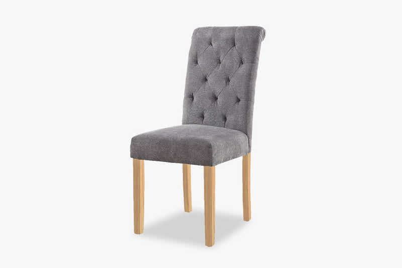Grey Fabric Dining Chair with Wood Legs - Set of 2