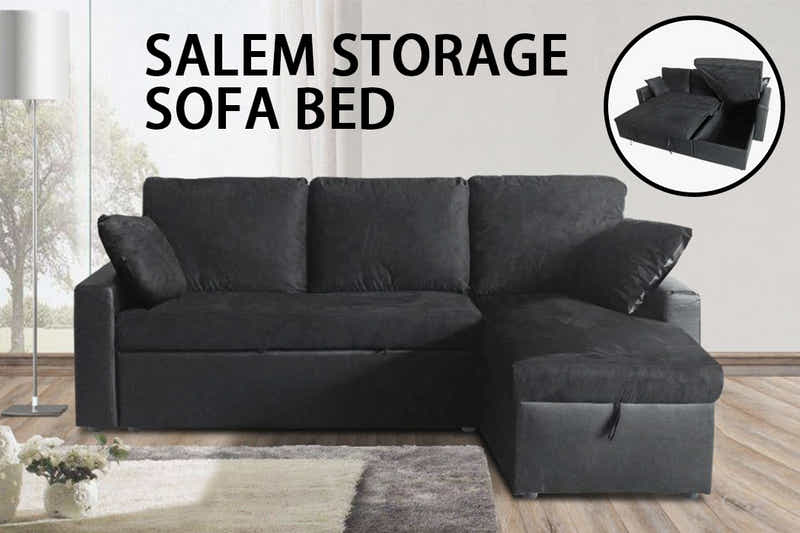 Salem Pull Out Sofa Bed with Storage - Black