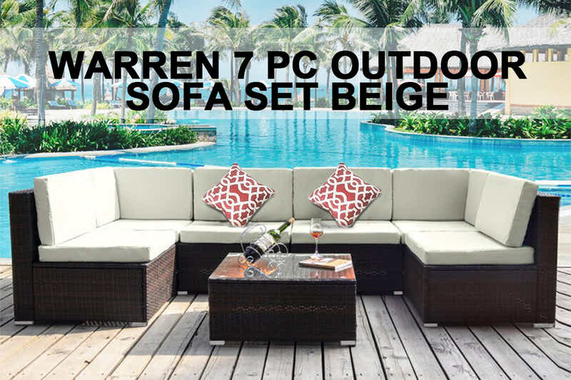 T Warren 7 pc outdoor sofa set beige