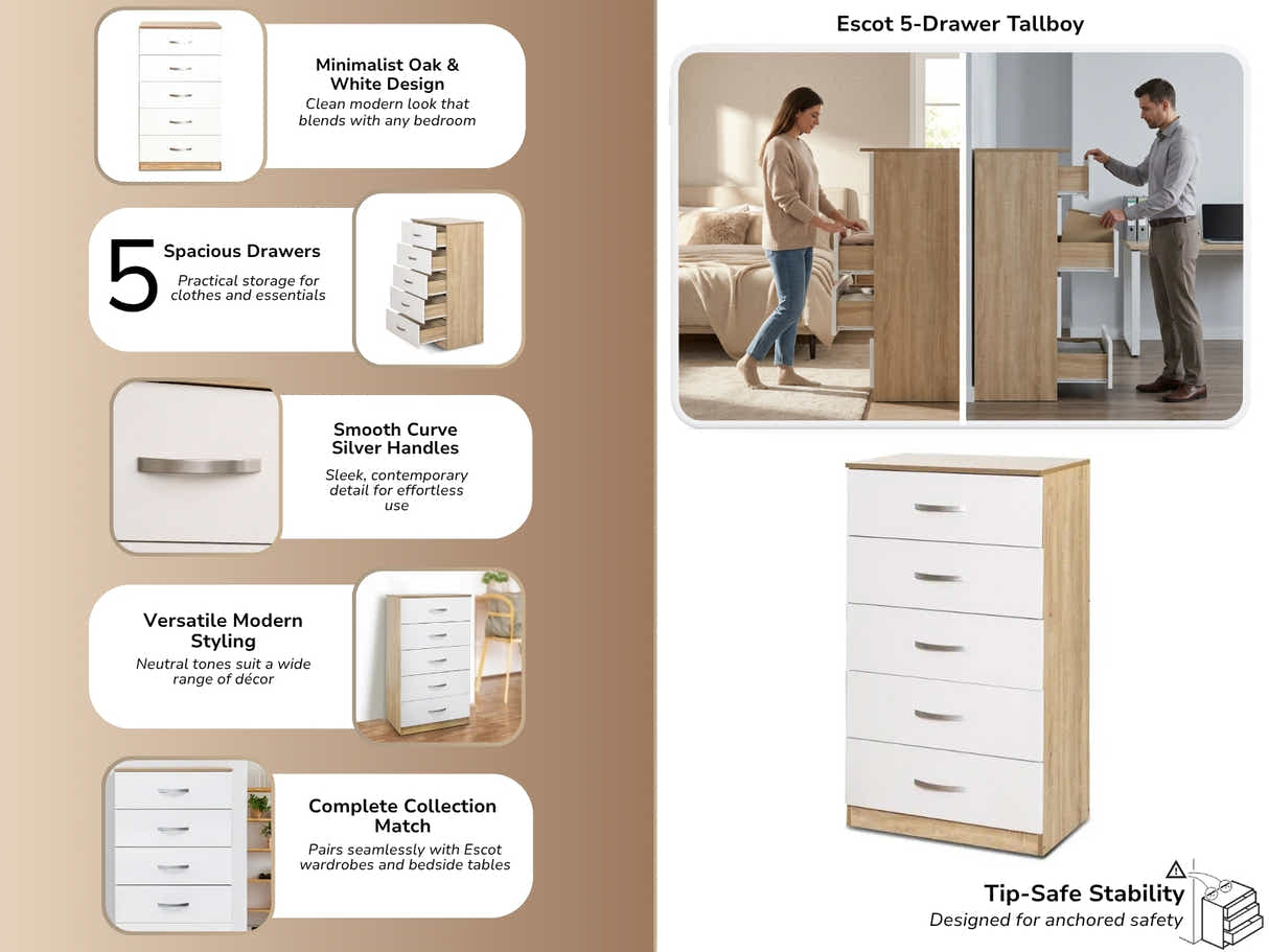 Escot 5-Drawer Tallboy