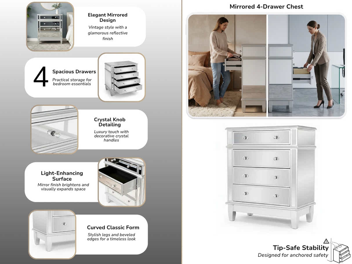 Mirrored 4-Drawer Chest