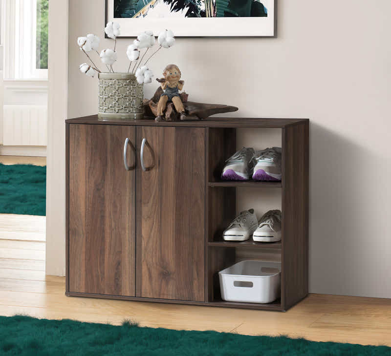 Okura 2-Door Shoe Cabinet with Shelf - Walnut