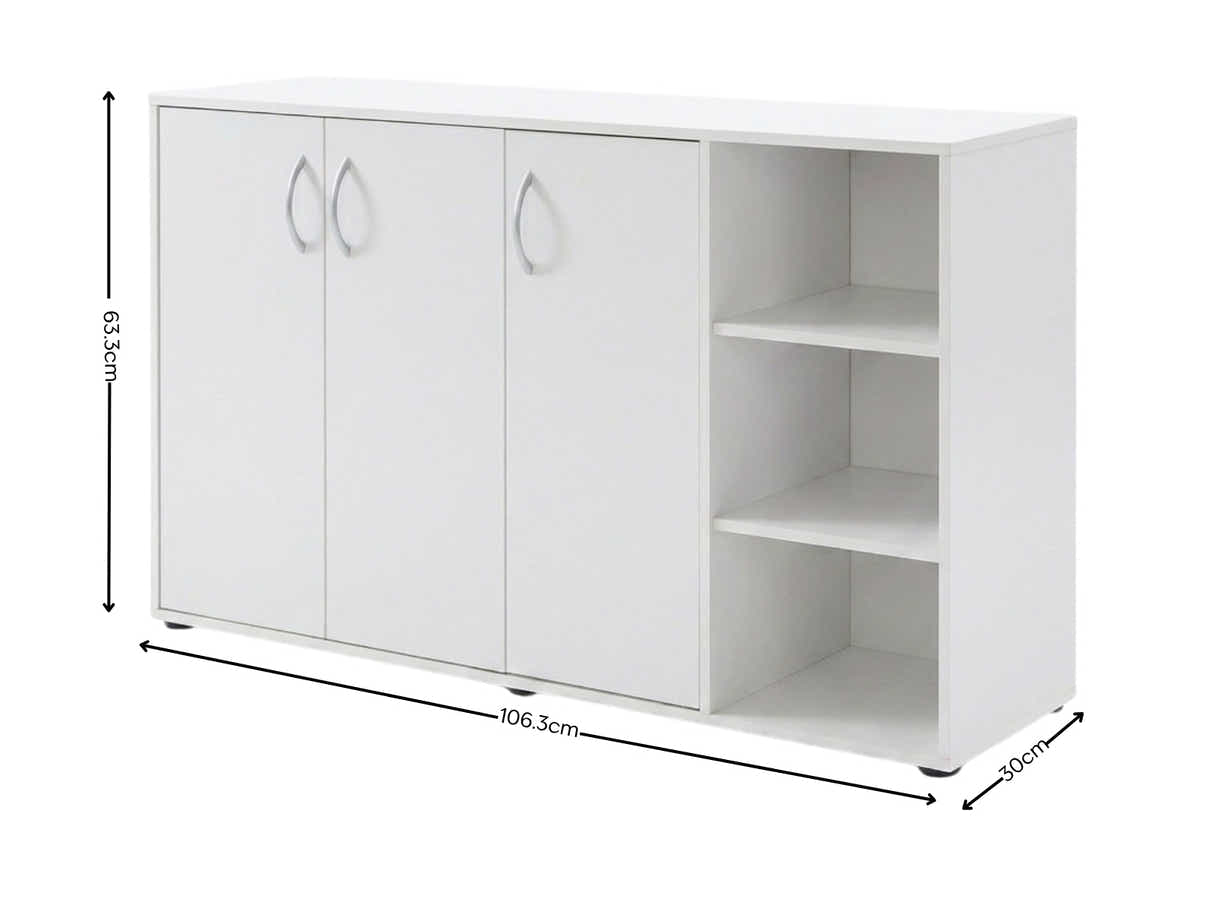 Okura 3-Door Shoe Cabinet with Shelf - White