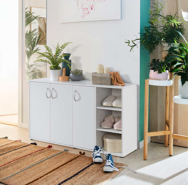 Okura 3-Door Shoe Cabinet with Shelf - White