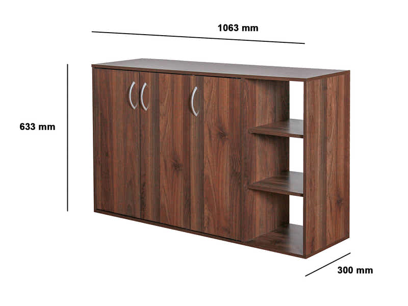Okura 3-Door Shoe Cabinet with Shelf - Walnut