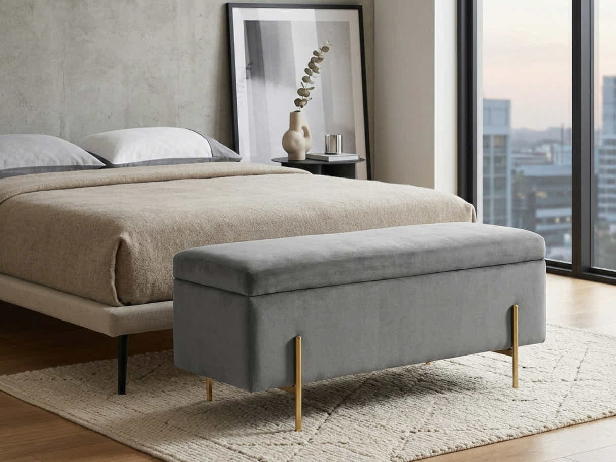 Molto Velvet Ottoman Bench with Storage - Grey