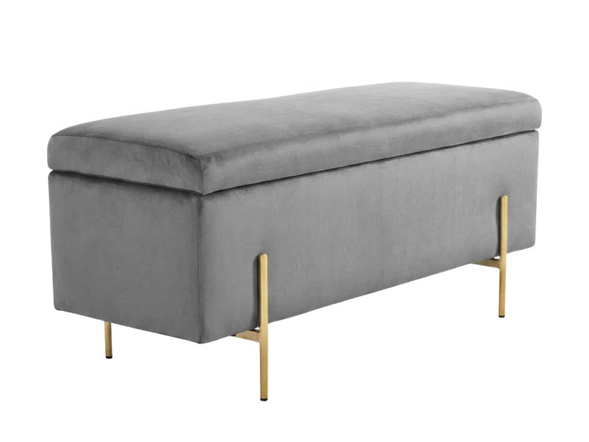 Molto Velvet Ottoman Bench with Storage - Grey