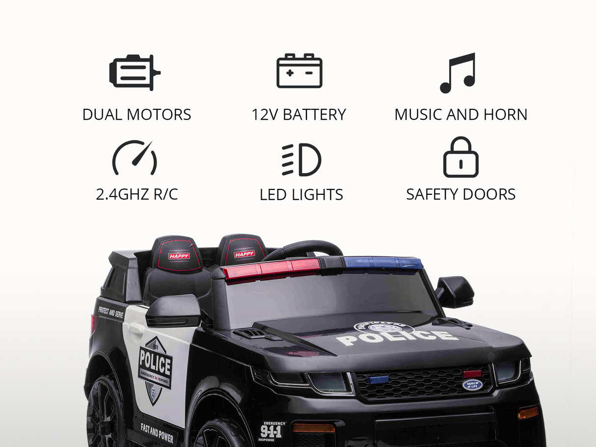 Kids Ride On Police Car - Black