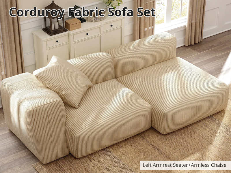 T Corduroy Fabric Sofa Set (Left Armrest Seater+Armless Chaise)