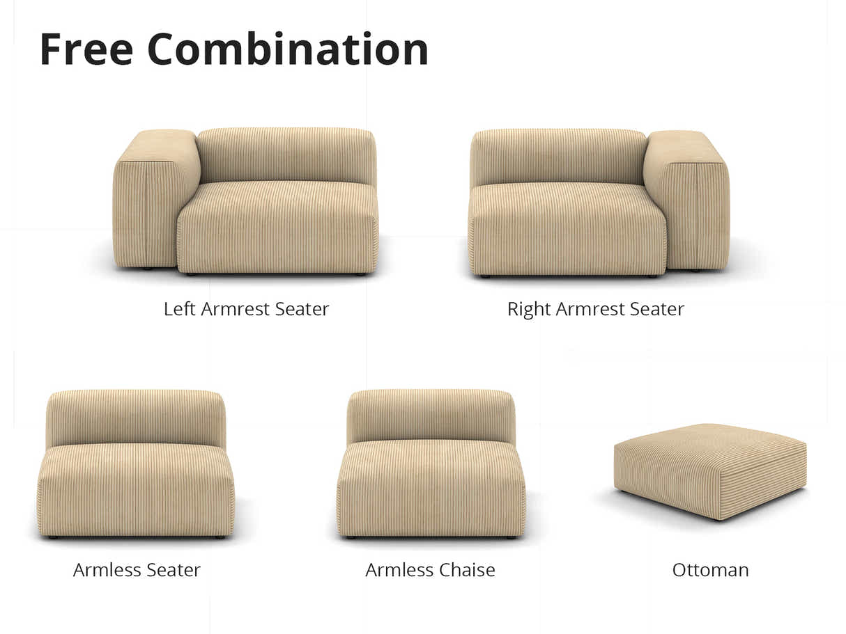 Corduroy Fabric Sofa Set (Left Armrest Seater+Armless Chaise)