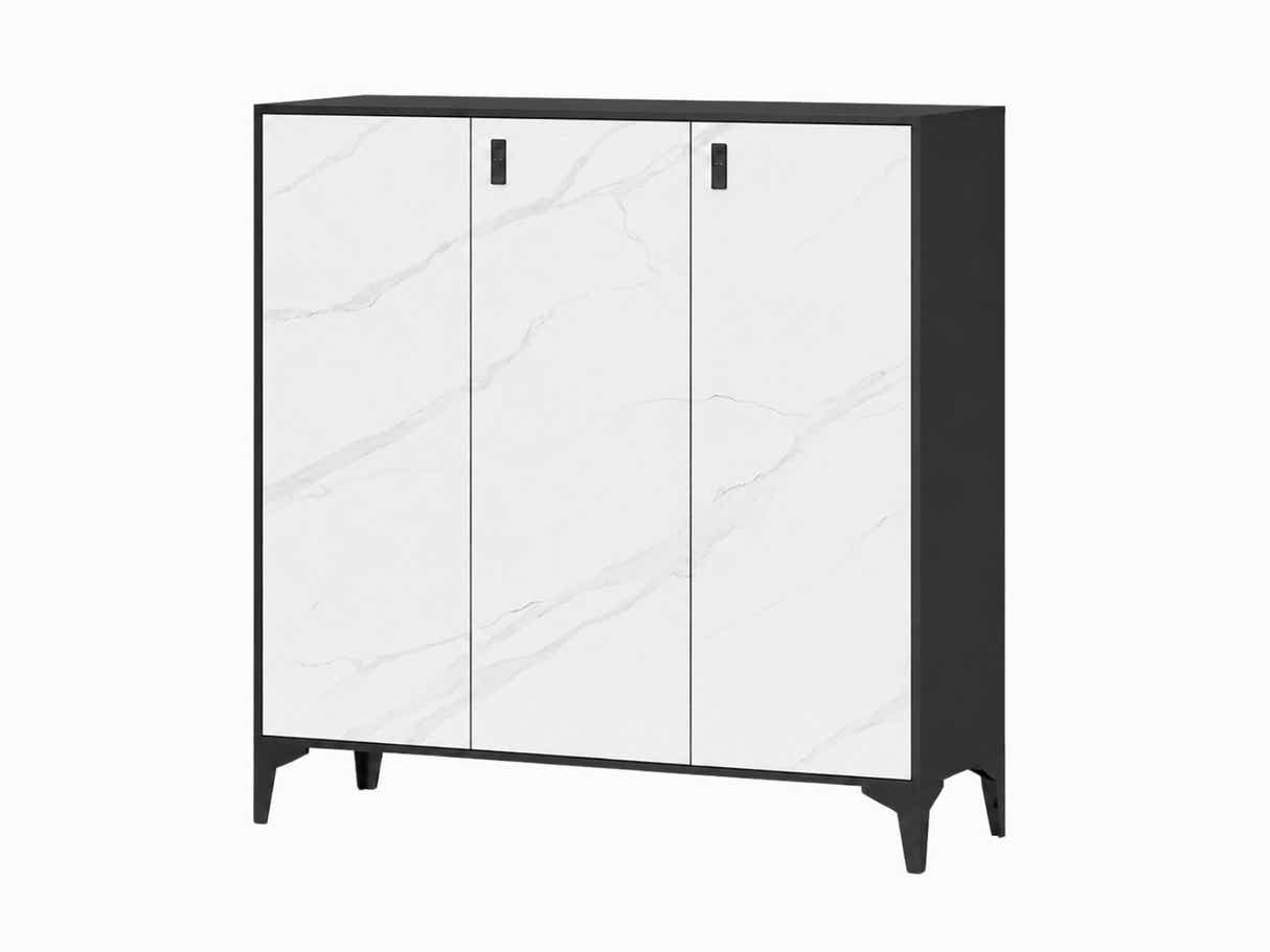 Lonna Steel 3-Door Shoe Cabinet - White Marble