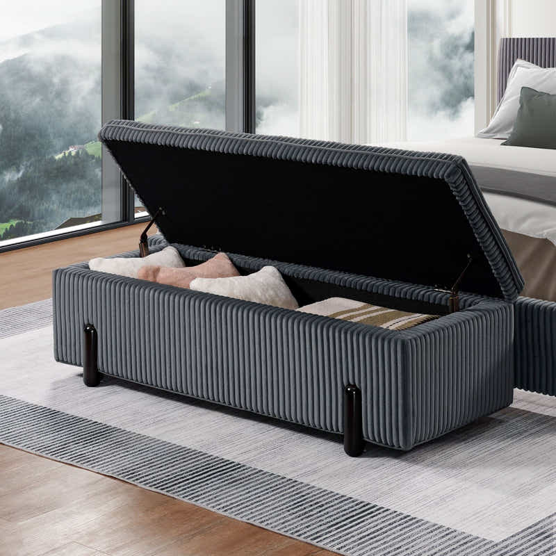 Arna Corduroy Ottoman Bench with Storage - Grey