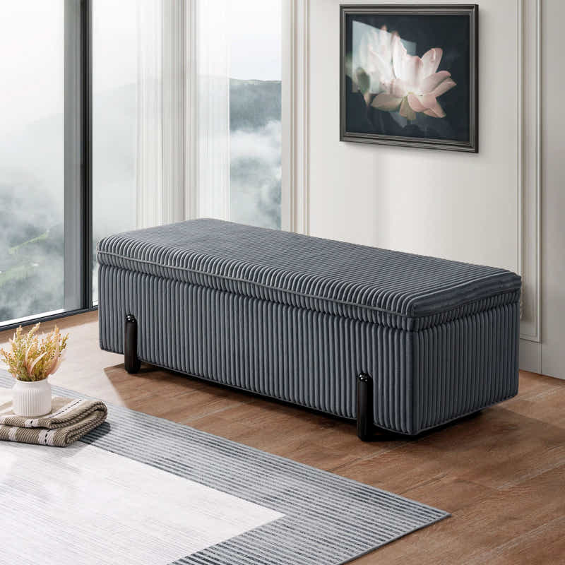 Arna Corduroy Ottoman Bench with Storage - Grey