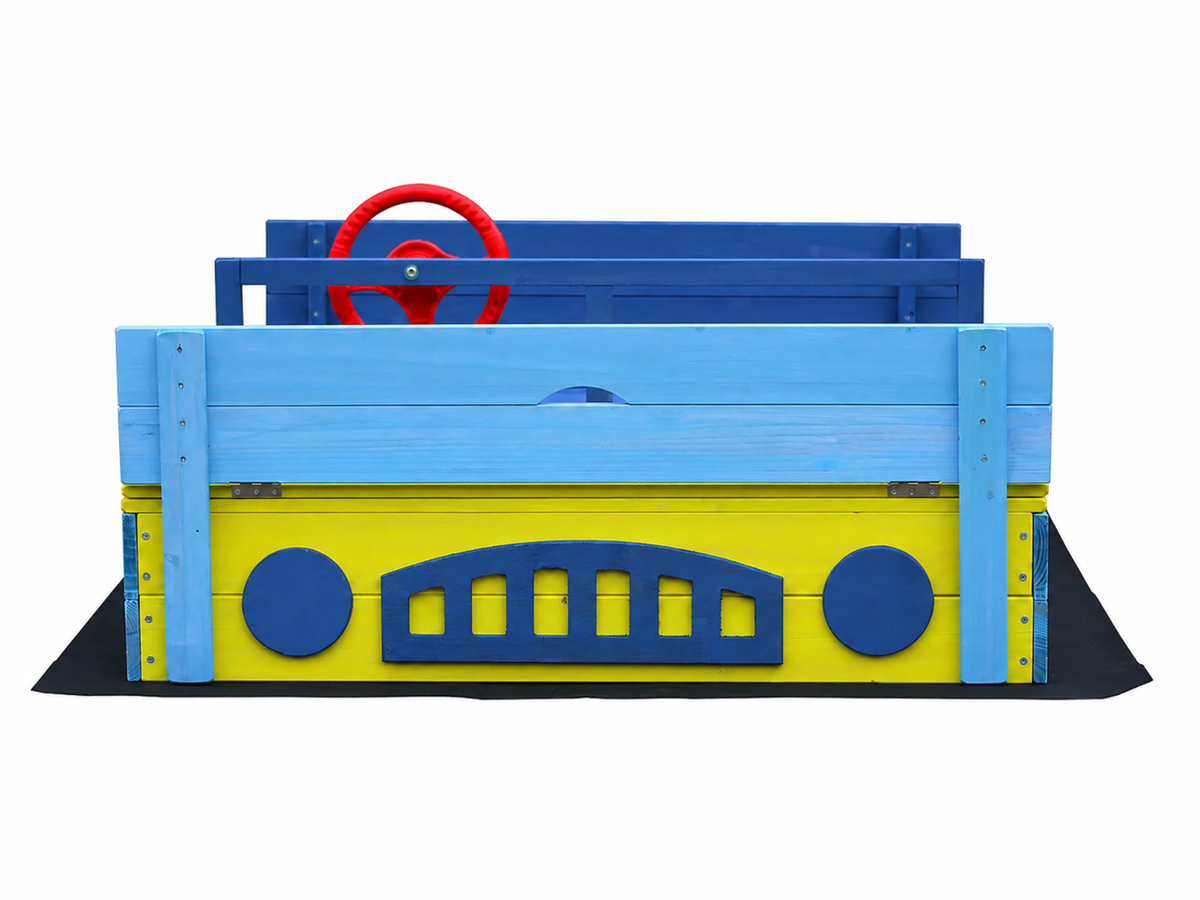 Wooden Sandbox With Play Wheel & Built-In Seats