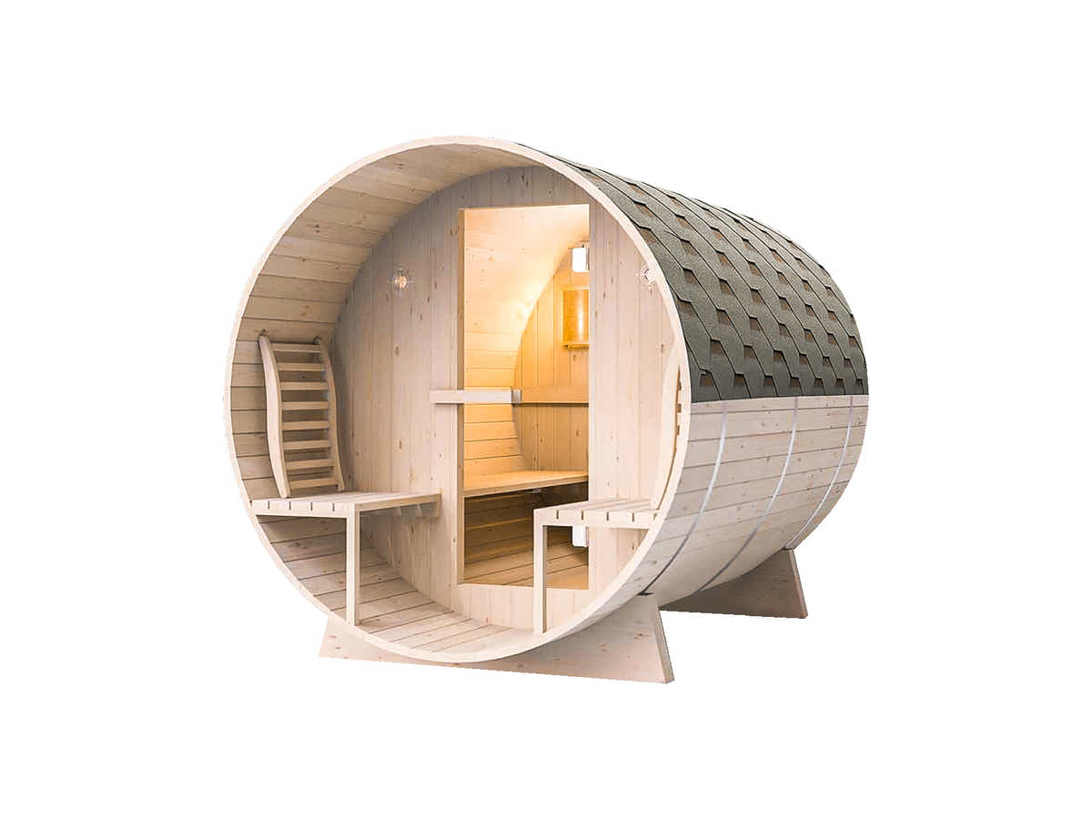 DS Quilo 4-Person Outdoor Barrel Sauna with Porch